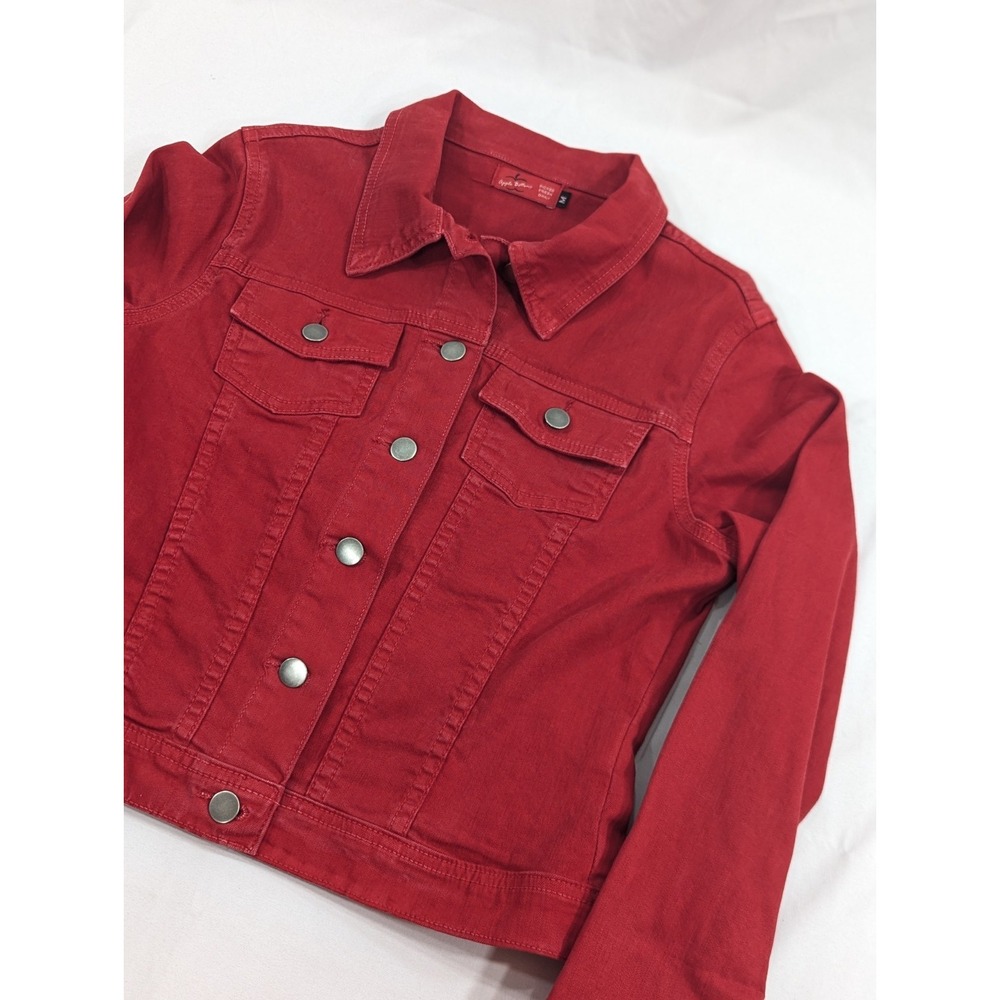 Vintage Apple Bottom Denim Jeanβ Jacket - Women's Size Medium Embroidered Red
